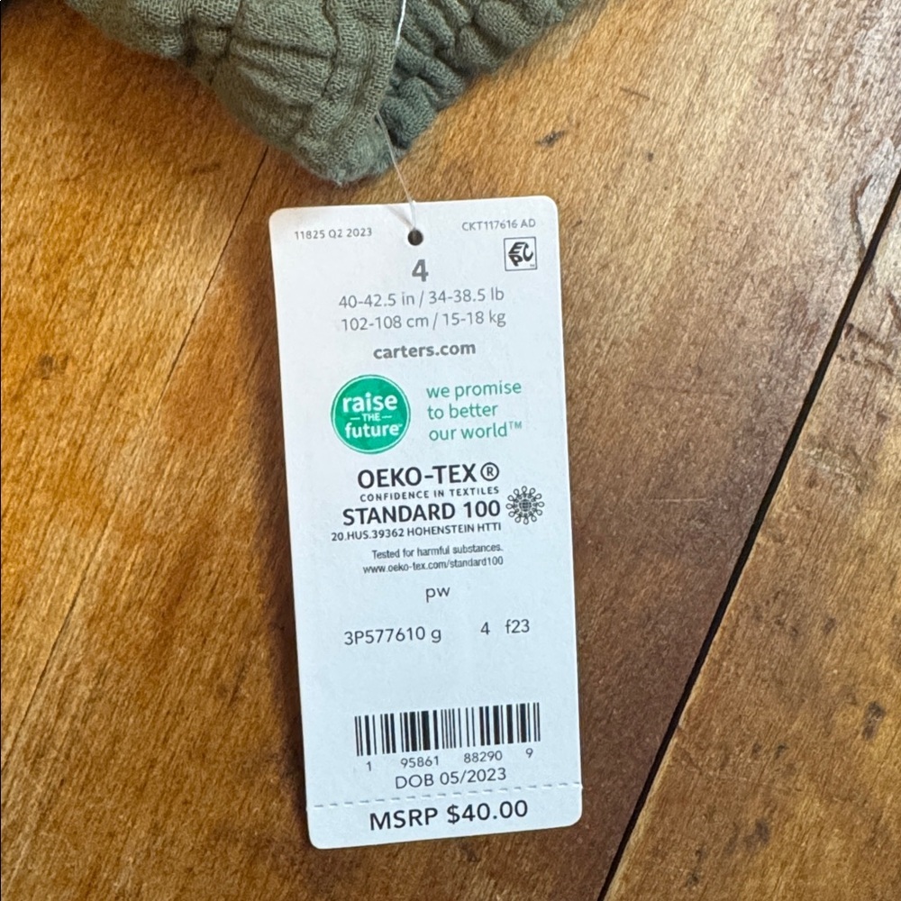 Carters Romper size 4 Green cotton gauze new spring Easter boho - Picture 5 of 7